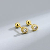 Classic Round Crystal 925 Sterling Silver Screw Stud Earrings