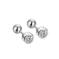 Classic Round Crystal 925 Sterling Silver Screw Stud Earrings