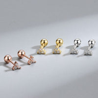 Mini Round Crystal Triangle Sterling Silver Stud Earrings