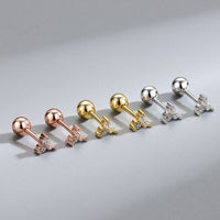 Mini Round Crystal Triangle Sterling Silver Stud Earrings