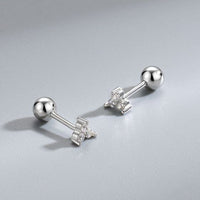 Mini Round Crystal Triangle Sterling Silver Stud Earrings