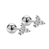 Mini Round Crystal Triangle Sterling Silver Stud Earrings