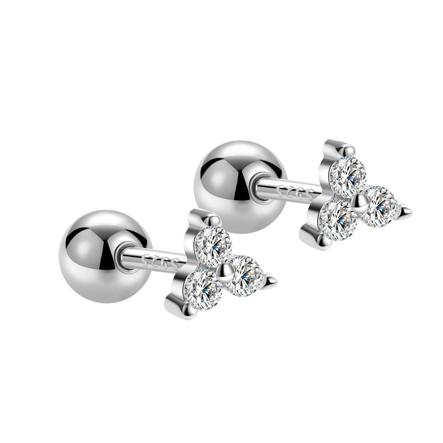 Mini Round Crystal Triangle Sterling Silver Stud Earrings