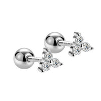 Mini Round Crystal Triangle Sterling Silver Stud Earrings