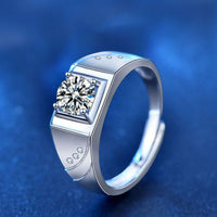 Men's Moissanite Crystal Square Geometry Sterling Silver Adjustable Ring