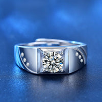 Men's Moissanite Crystal Square Geometry Sterling Silver Adjustable Ring