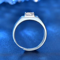 Men's Moissanite Crystal Square Geometry Sterling Silver Adjustable Ring