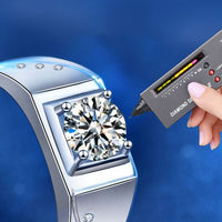 Men's Moissanite Crystal Square Geometry Sterling Silver Adjustable Ring