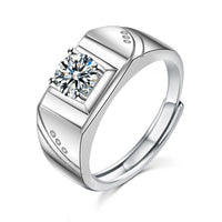 Men's Moissanite Crystal Square Geometry Sterling Silver Adjustable Ring