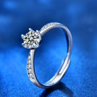 Six-Claw Moissanite Crystal Adjustable 925 Sterling Silver Promise Ring
