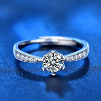 Six-Claw Moissanite Crystal Adjustable 925 Sterling Silver Promise Ring