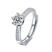 Six-Claw Moissanite Crystal Adjustable 925 Sterling Silver Promise Ring