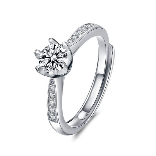 Six-Claw Moissanite CZ Adjustable 925 Sterling Silver Promise Ring
