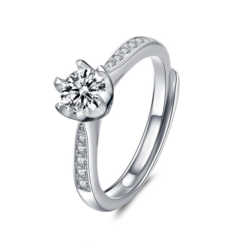 Six-Claw Moissanite Crystal Adjustable 925 Sterling Silver Promise Ring