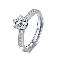 Six-Claw Moissanite Crystal Adjustable 925 Sterling Silver Promise Ring