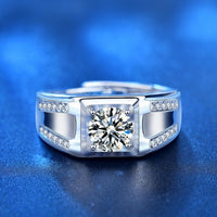 Men's Square Geometry Moissanite Ring, 925 Sterling Silver (Adjustable)