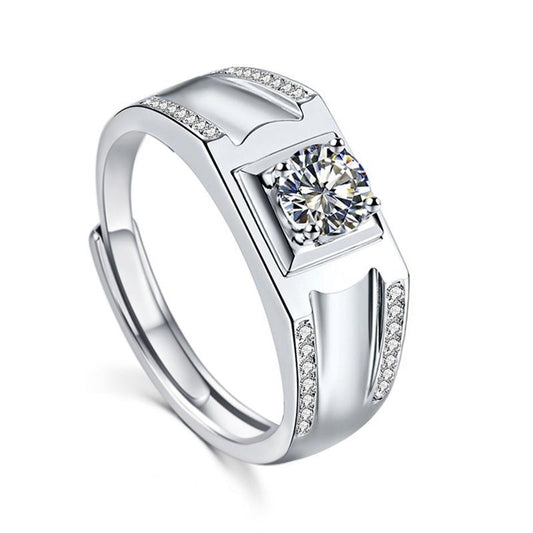 Men's Square Geometry Moissanite Ring, 925 Sterling Silver (Adjustable)