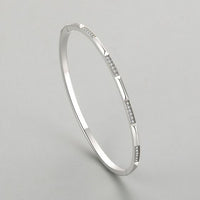 Micro Setting Crystal Open Bangle, 925 Sterling Silver