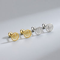 Hollow Smile Round 925 Sterling Silver Screw Stud Earrings