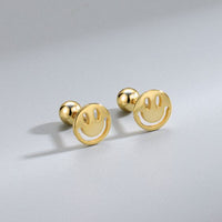 Hollow Smile Round 925 Sterling Silver Screw Stud Earrings