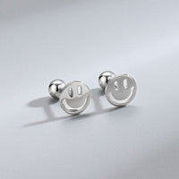 Hollow Smile Round 925 Sterling Silver Screw Stud Earrings