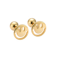 Hollow Smile Round 925 Sterling Silver Screw Stud Earrings