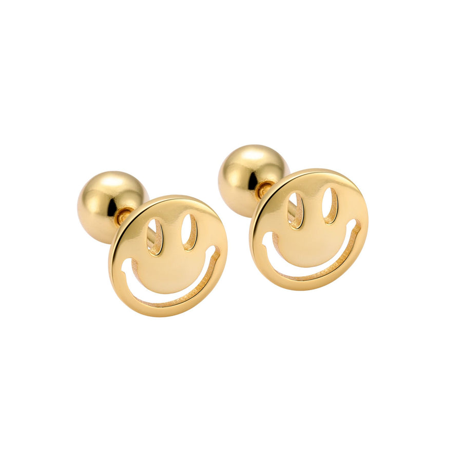 Hollow Smile Round 925 Sterling Silver Screw Stud Earrings