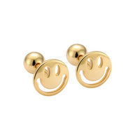 Hollow Smile Round 925 Sterling Silver Screw Stud Earrings