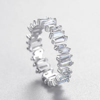 Irregular Geometry Baguette Crystal Sterling Silver Ring