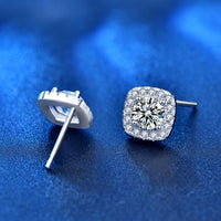 Geometry Square Crystal Stud Earrings 925 Sterling Silver