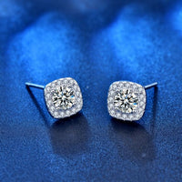 Geometry Square Crystal Stud Earrings 925 Sterling Silver