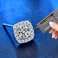 Geometry Square Crystal Stud Earrings 925 Sterling Silver