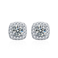 Geometry Square Crystal Stud Earrings 925 Sterling Silver