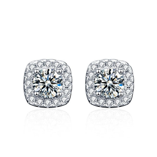Geometry Square CZ Stud Earrings 925 Sterling Silver