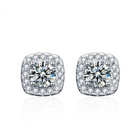 Geometry Square Crystal Stud Earrings 925 Sterling Silver