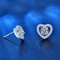 Four-Claw Heart Moissanite Stud Earrings