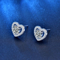 Four-Claw Heart Moissanite Stud Earrings