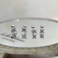 Four-Pointed Star Crystal Screw Stud Earrings, 925 Sterling Silver