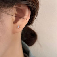 Four-Pointed Star Crystal Screw Stud Earrings, 925 Sterling Silver