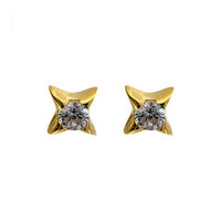 Four-Pointed Star Crystal Screw Stud Earrings, 925 Sterling Silver