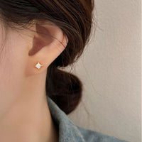 Four-Pointed Star Crystal Screw Stud Earrings, 925 Sterling Silver