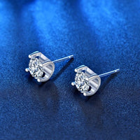 Round Moissanite Crystal Stud Earrings with U Shape Back, 925 Sterling Silver