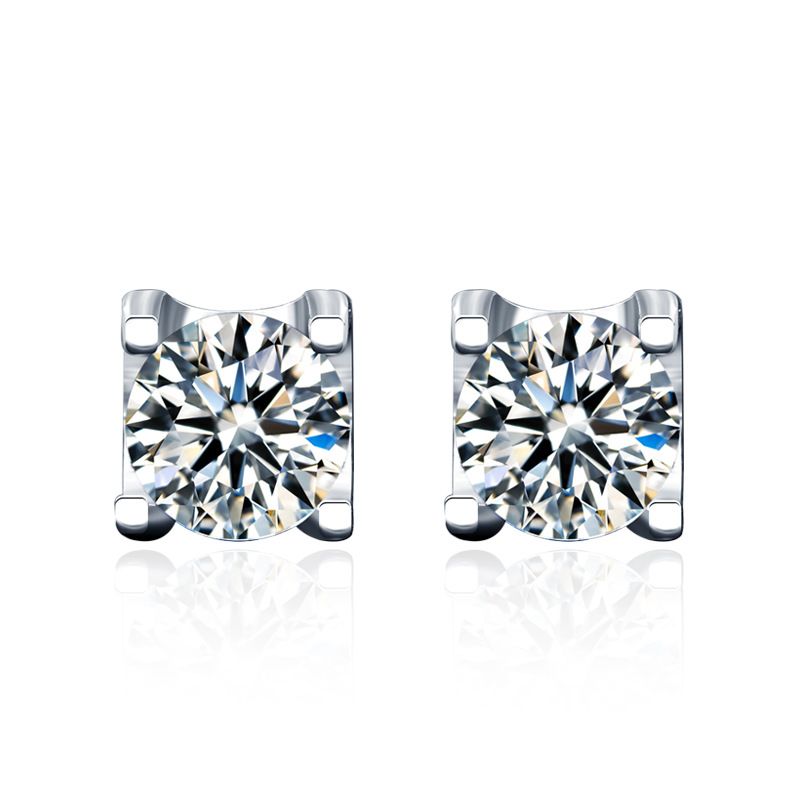 Round Moissanite Crystal Stud Earrings with U Shape Back, 925 Sterling Silver