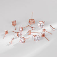 Classic Four-Claw Round Crystal Stud Earrings in 925 Sterling Silver