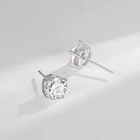 Classic Four-Claw Round Crystal Stud Earrings in 925 Sterling Silver