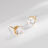 Classic Four-Claw Round Crystal Stud Earrings in 925 Sterling Silver