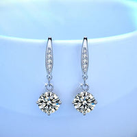 Round Moissanite Crystal Drop Earrings, 925 Sterling Silver