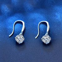 Round Moissanite Crystal Drop Earrings, 925 Sterling Silver