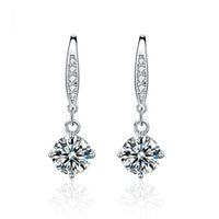 Round Moissanite Crystal Drop Earrings, 925 Sterling Silver