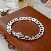 Men's Snake Head 925 Sterling Silver Curb Chain Bracelet